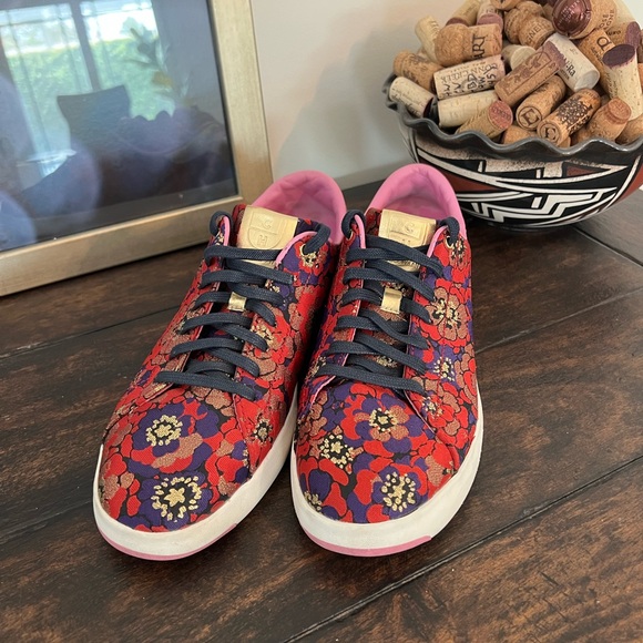 Cole Haan Shoes - Cole Haan GrandPro Tennis Shoes Floral Brocade Gold Pink Women’s 10.5